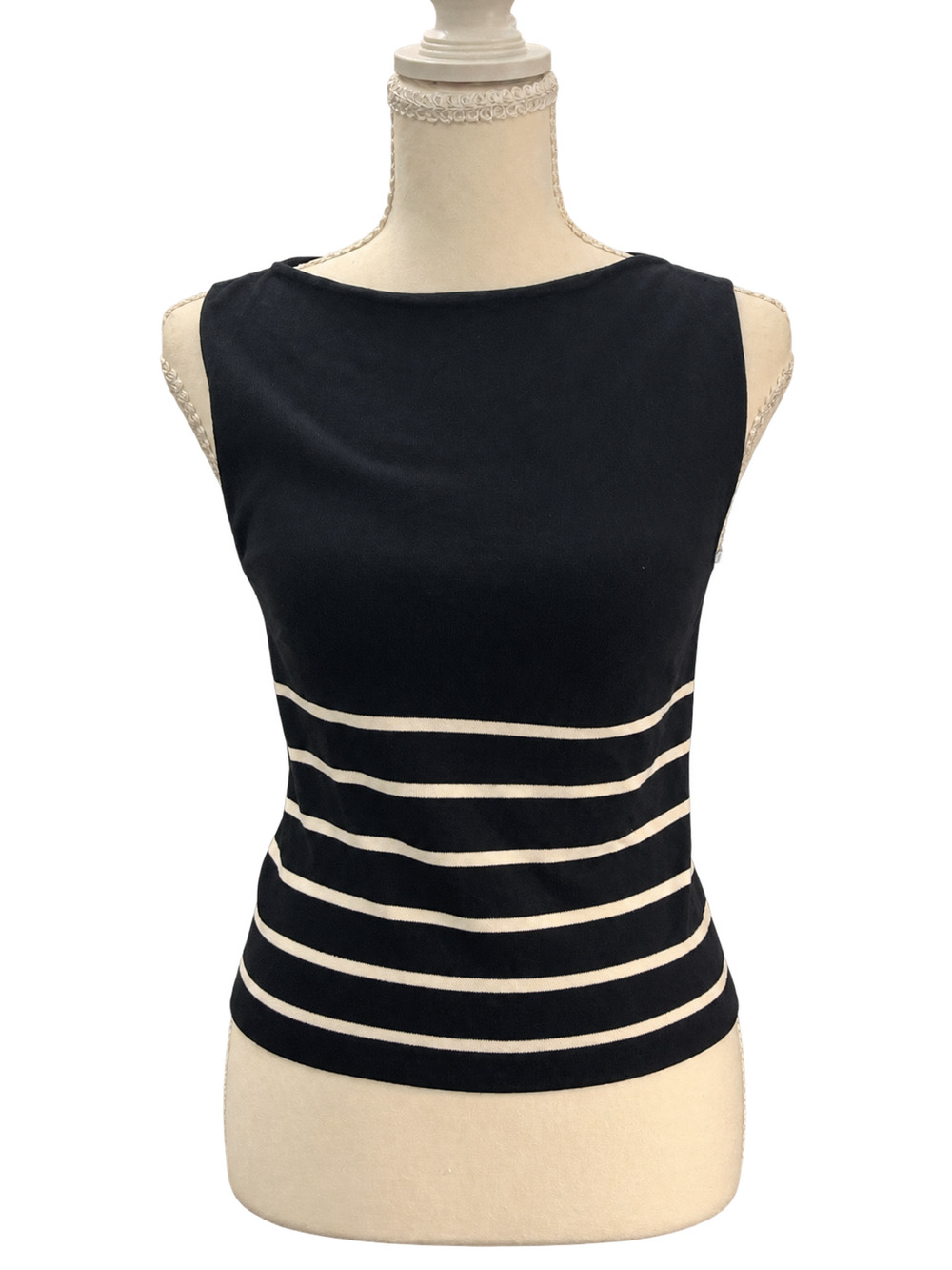 Autumn Cashmere Summer Black Ivory Striped Cotton Knit Lace Up Back Tank Top S